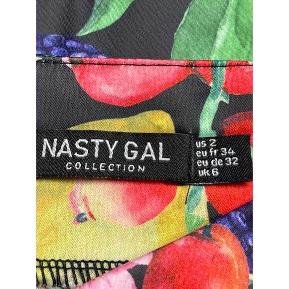 Nasty Gal Collection Black Mini Skirt Vibrant Fruit Floral Print Polyester US 2 - Picture 3 of 4
